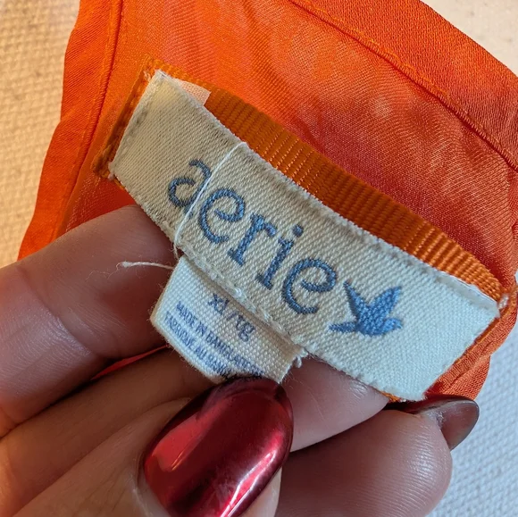 aerie Intimates Women's Satin Sleepwear Dress Adjustable Straps Orange Crush - Picture 11 of 14